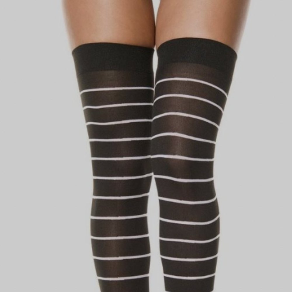 Music Legs 4724 Opaque Fine Striped Thigh High Stockings